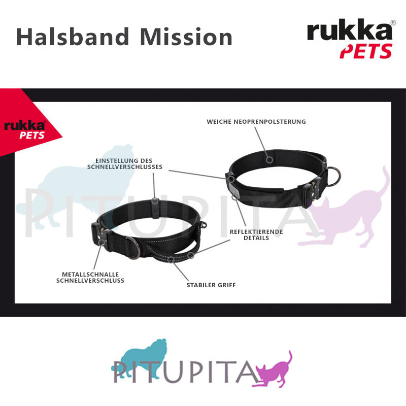 Rukka Pets Halsband Mission schwarz mit Griff