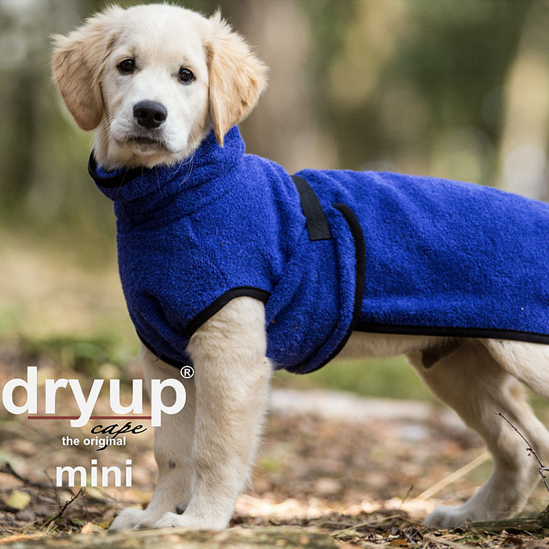 DryUp Trocken Cape Hundebademantel MINI für kleine Hunde in blueberry blau 45cm Rückenlänge