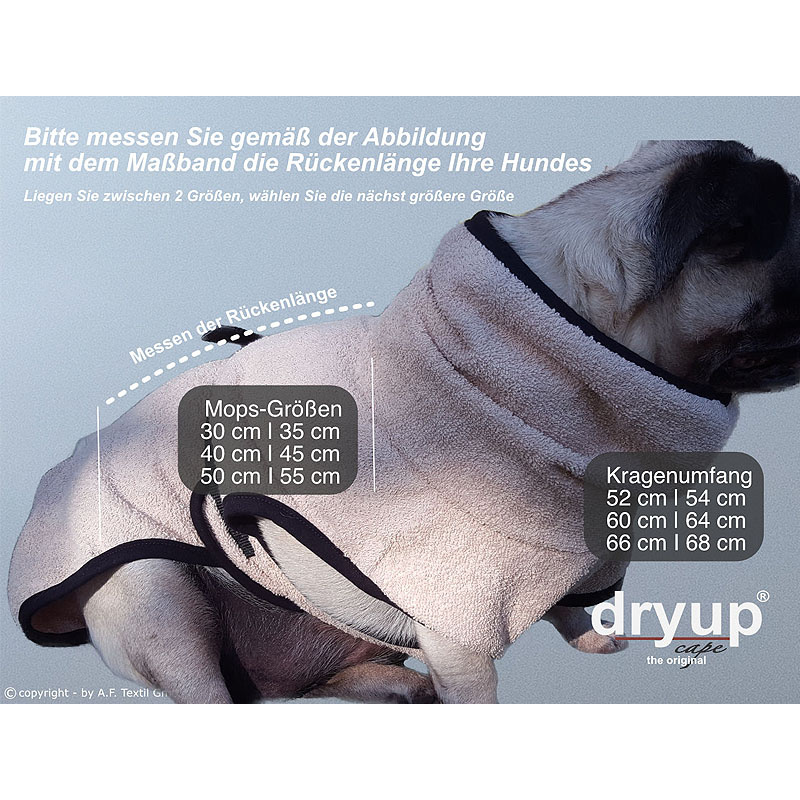 DryUp Trocken Cape Hundebademantel für Mops Bulldogge in sand beige