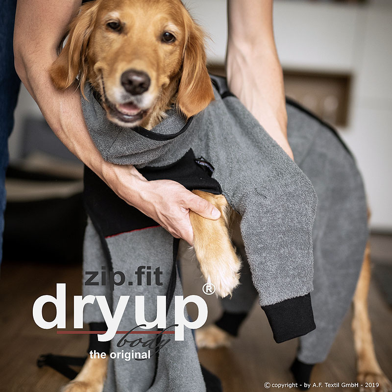 DryUp Body ZIP.FIT Hundebademantel mit Beinen in anthrazit grau L 65cm