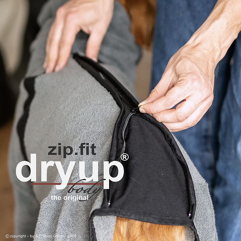 DryUp Body ZIP.FIT Hundebademantel mit Beinen in anthrazit grau L 65cm