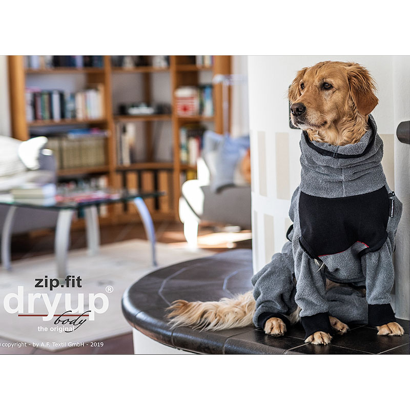 DryUp Body ZIP.FIT Hundebademantel mit Beinen in anthrazit grau L 65cm