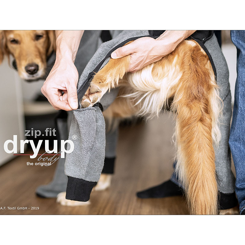 DryUp Body ZIP.FIT Hundebademantel mit Beinen in anthrazit grau L 65cm