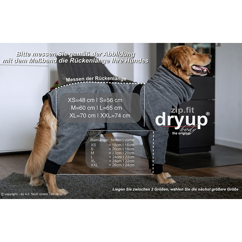 DryUp Body ZIP.FIT Hundebademantel mit Beinen in anthrazit grau XXL 74cm