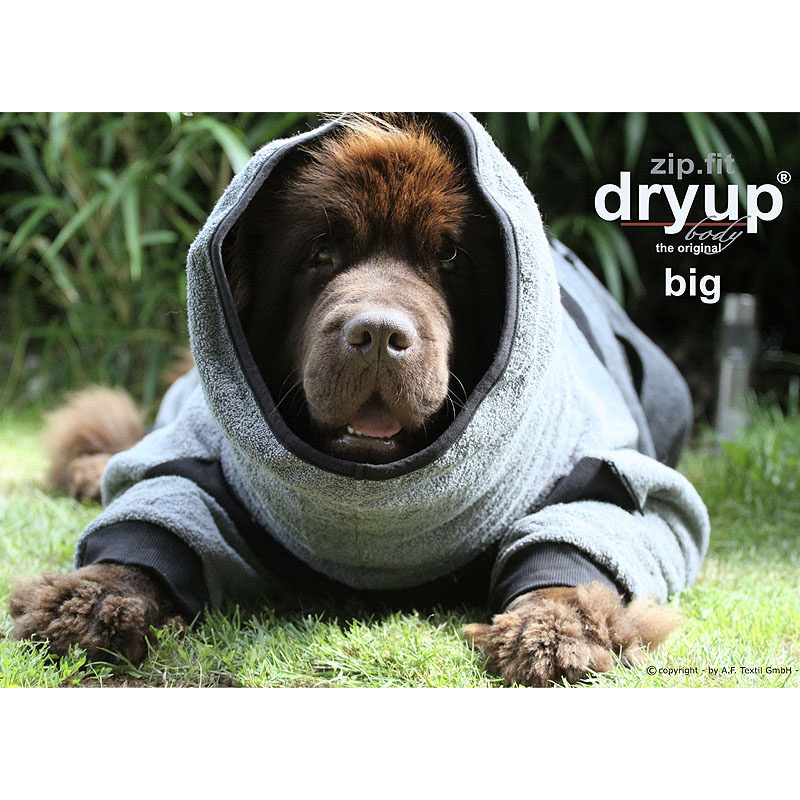 DryUp Body ZIP.FIT BIG Hundebademantel mit Beinen für große Hunde in anthrazit grau