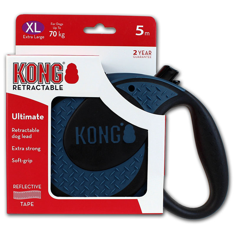 KONG Hundeleine Rollleine Automatikleine ULTIMATE XL 5m bis 70 kg für große und starke Hunde rot