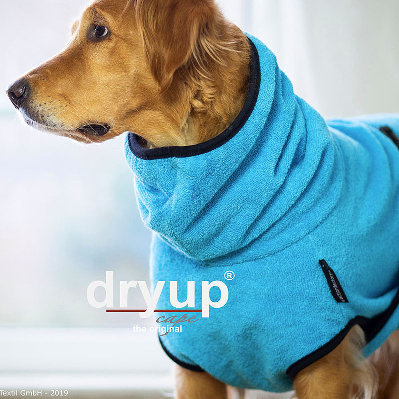 DryUp Trocken Cape Hundebademantel in cyan hellblau M 60cm