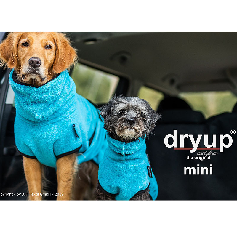 DryUp Trocken Cape Hundebademantel MINI für kleine Hunde in cyan hellblau