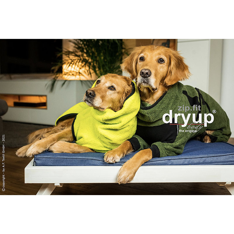 DryUp Body ZIP.FIT Hundebademantel mit Beinen in moos grün