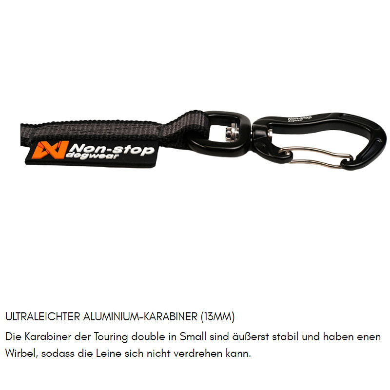 Non-stop dogwear Koppelstück Doppelleine Touring Double in schwarz grau