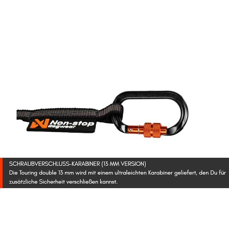 Non-stop dogwear Koppelstück Doppelleine Touring Double in schwarz grau S - 13mm breit