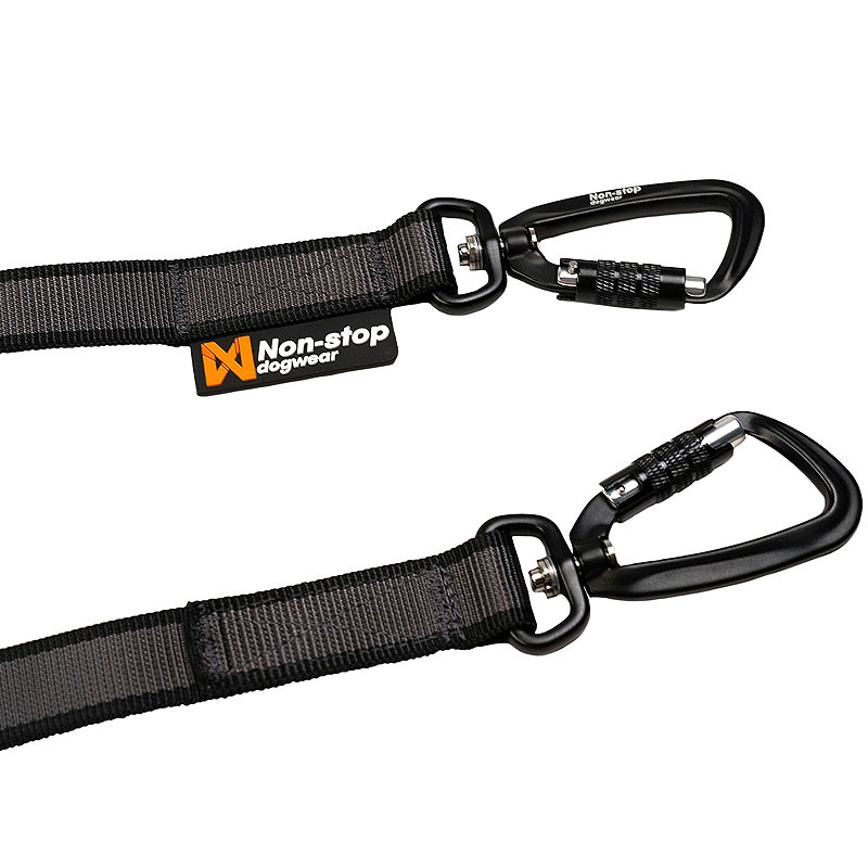 Non-stop dogwear Koppelstück Doppelleine Touring Double in schwarz grau S - 13mm breit