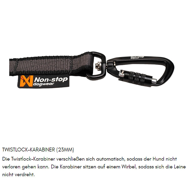 Non-stop dogwear Koppelstück Doppelleine Touring Double in schwarz grau S - 13mm breit