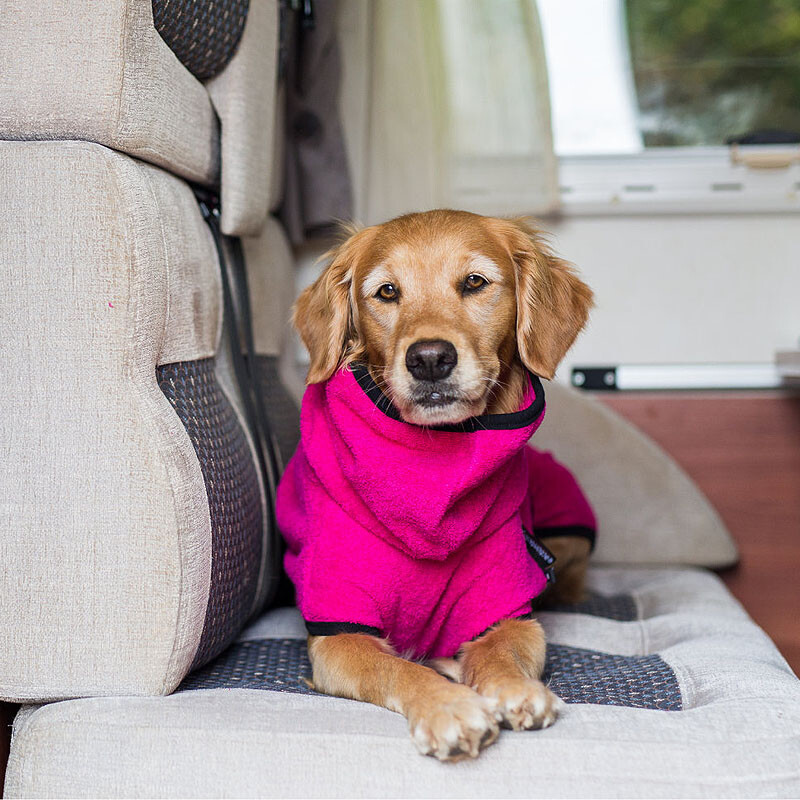 DryUp Trocken Cape Hundebademantel in pink M  60cm Rückenlänge