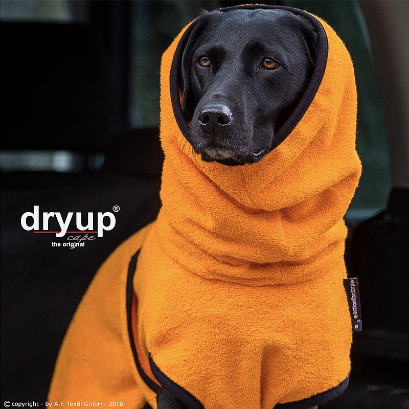 DryUp Trocken Cape Hundebademantel in clementine orange XS  48cm Rückenlänge