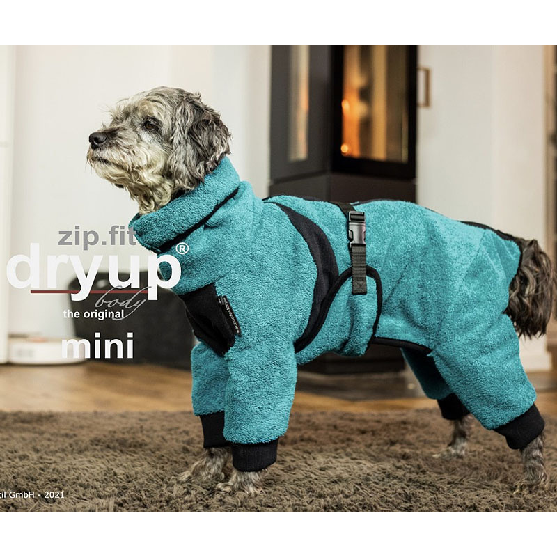 DryUp Body ZIP.FIT Hundebademantel mit Beinen für kleine Hunde in petrol