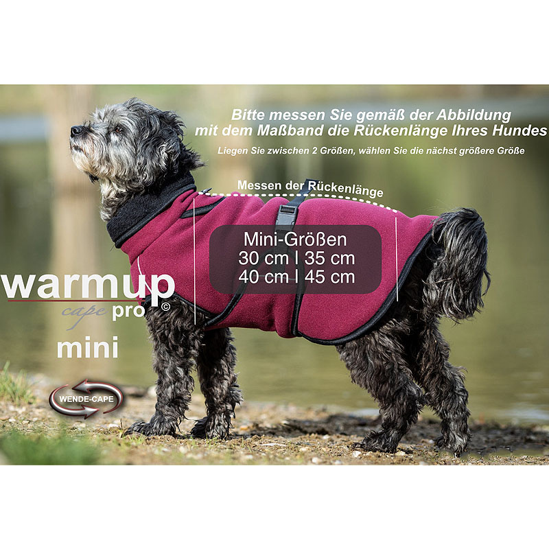 WarmUp Cape PRO Mantel MINI für kleine Hunde in bordeaux rot