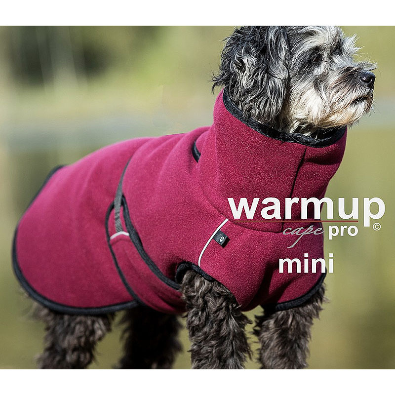 WarmUp Cape PRO Mantel MINI für kleine Hunde in bordeaux rot 30cm Rückenlänge