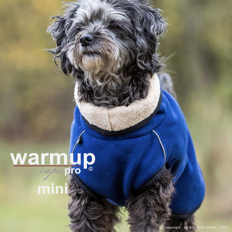 WarmUp Cape PRO Mantel MINI für kleine Hunde in blau dark blue 35cm Rückenlänge