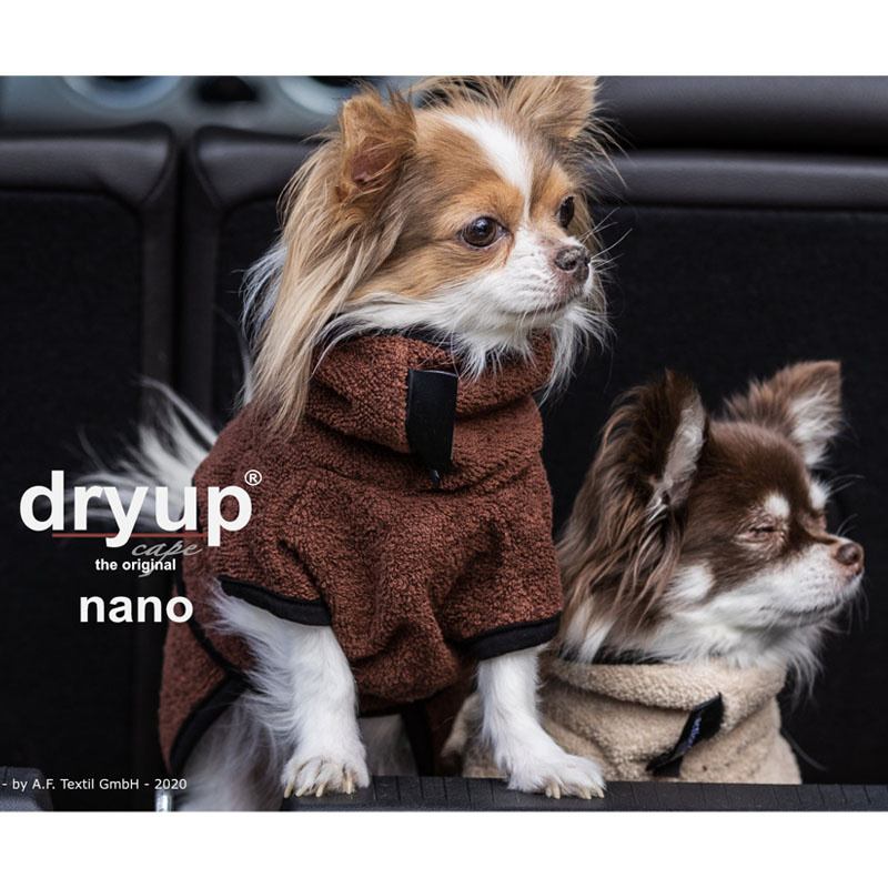 DryUp Trocken Cape Hundebademantel NANO für ganz kleine Hunde in brown braun