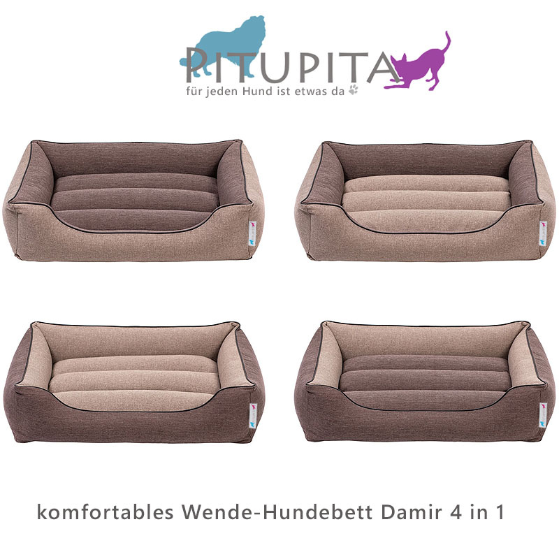 PITUPITA Komfort Hundebett Wendebett DAMIR in beige braun 4 in 1