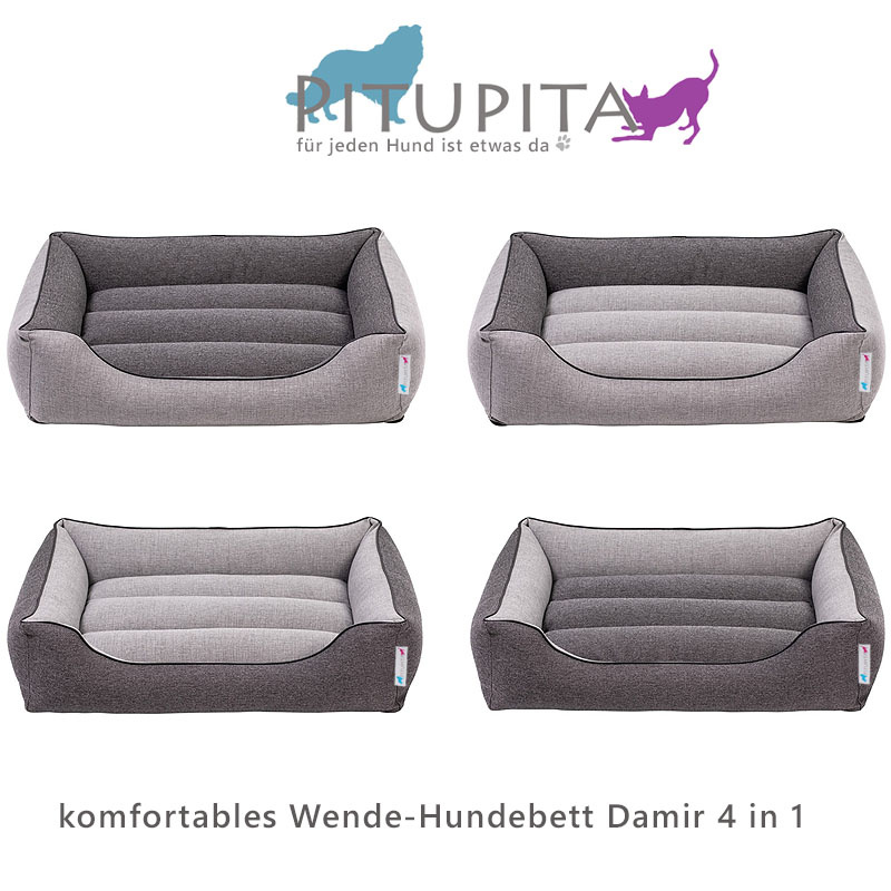 PITUPITA Komfort Hundebett Wendebett DAMIR in grau dunkelgrau 4 in 1