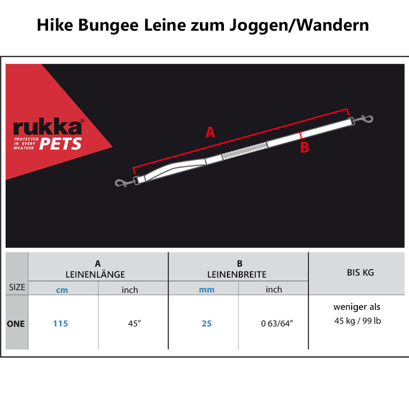 Rukka Pets Hike Bungee Leine für Joggen Wandern in schwarz grau 115cm