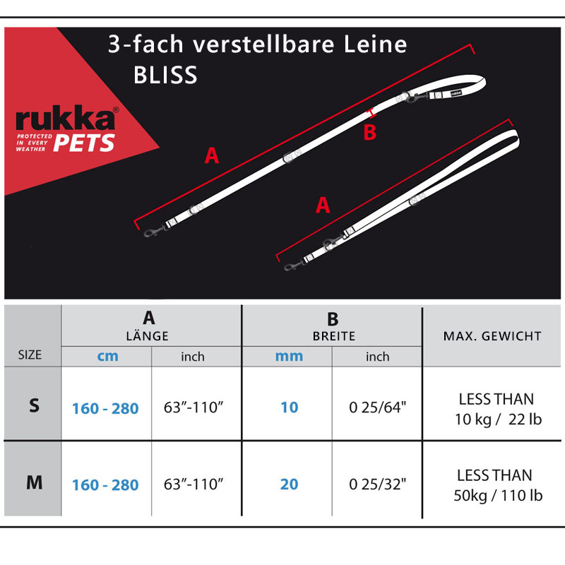 Rukka Bliss 3-fach verstellbare Hundeleine schwarz