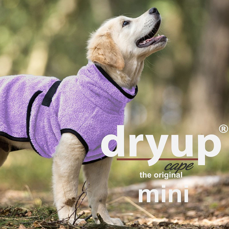 DryUp Trocken Cape Hundebademantel MINI für kleine Hunde in lavendel 35cm Rückenlänge