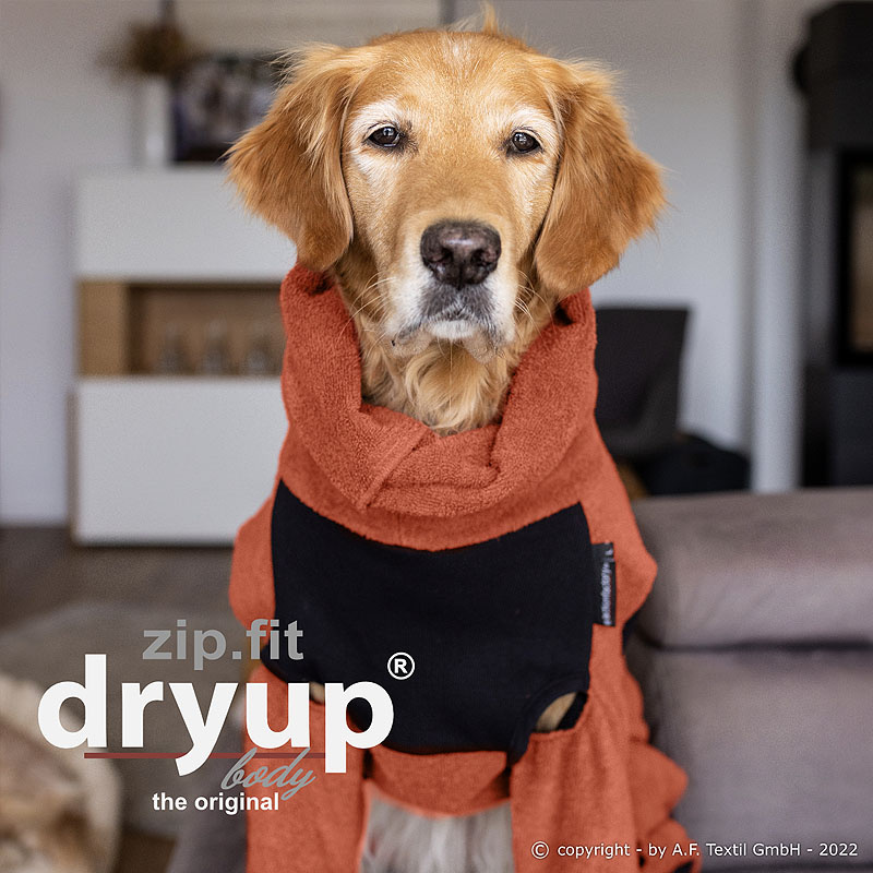 DryUp Body ZIP.FIT Hundebademantel mit Beinen in brick ziegelstein rot