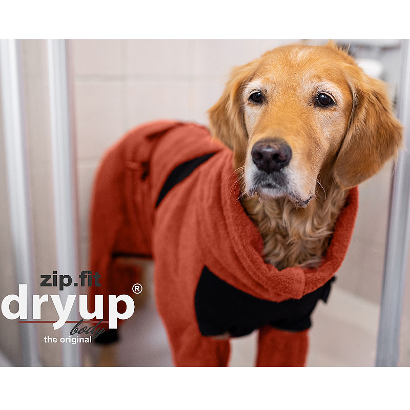 DryUp Body ZIP.FIT Hundebademantel mit Beinen in brick ziegelstein rot