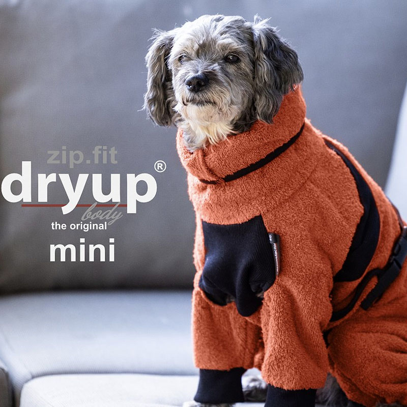 DryUp Body ZIP.FIT Hundebademantel mit Beinen für kleine Hunde in brick rot