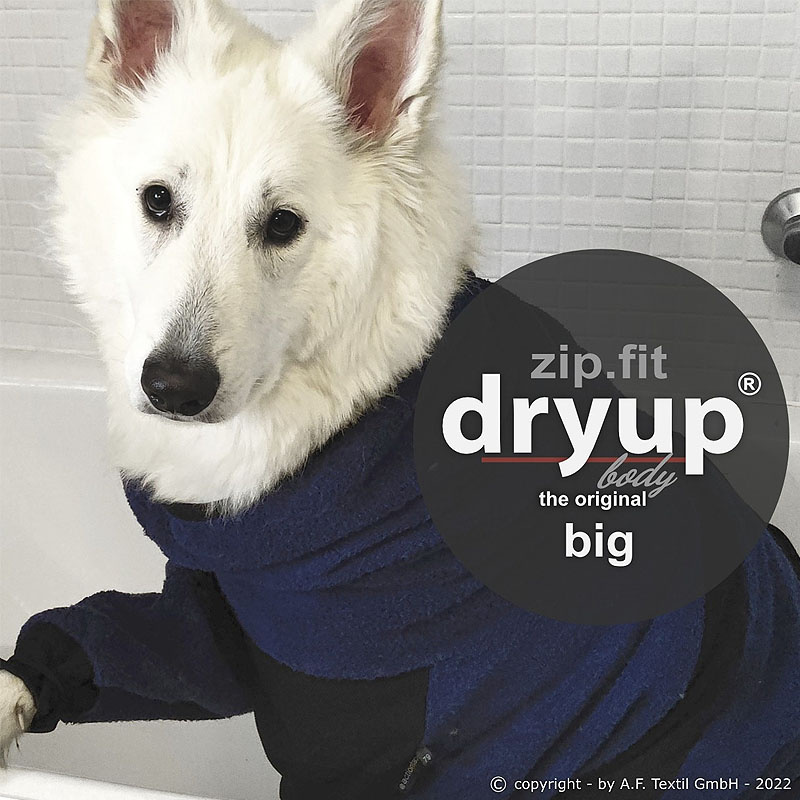 DryUp Body ZIP.FIT BIG Hundebademantel mit Beinen für große Hunde in marine blau