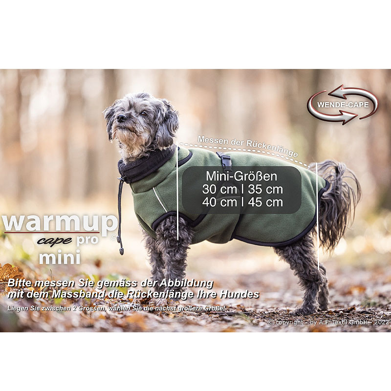 WarmUp Cape PRO Mantel MINI für kleine Hunde in piniengrün-moos NEU