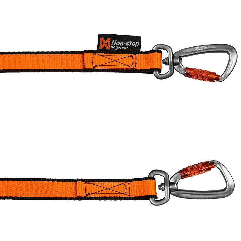 Non-stop dogwear Laufleine Bungee leash Double in orange schwarz 2.8m - 23mm Doppelleine