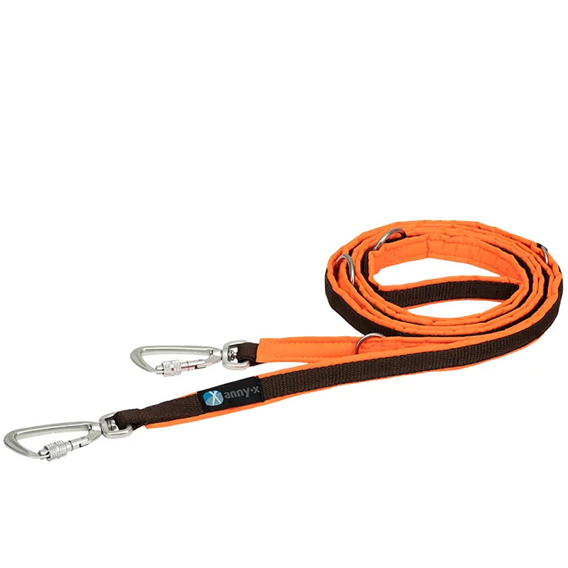 AnnyX Führleine verstellbar Safety Protect in leuchtorange braun 20 mm | vollgepolstert