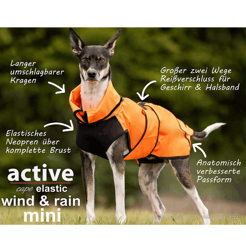 Active Cape Elastic wind & rain MINI Regenmantel für kleine Hunde in orange