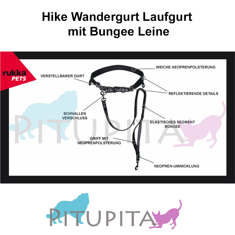 Rukka Pets Hike Wandergurt Laufgurt mit Bungee Leine in rot schwarz