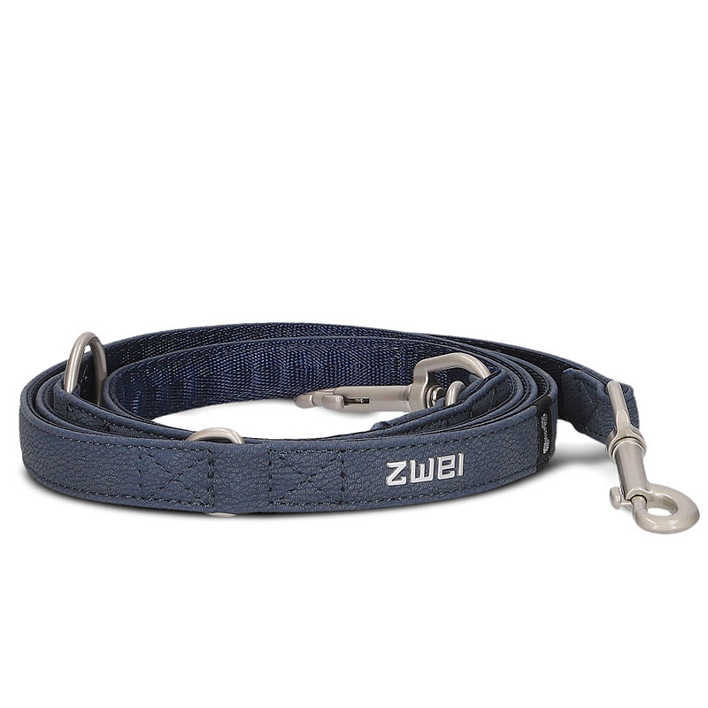 ZWEI 3-fach verstellbare Führleine LEO in nubuk blue blau 2m