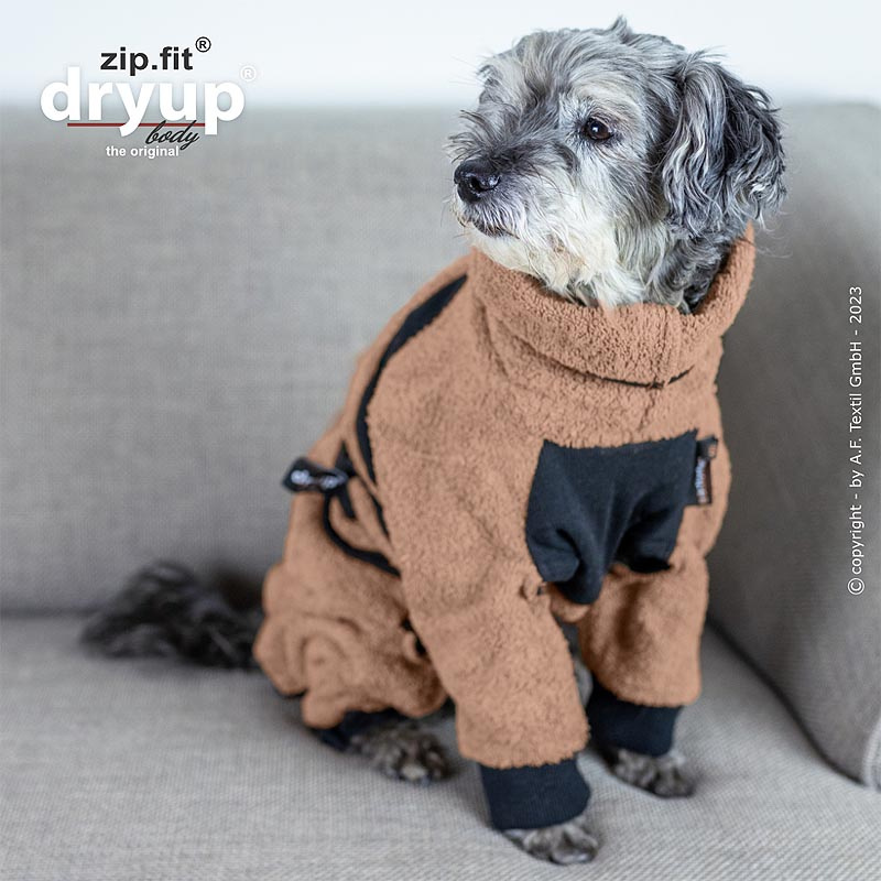 DryUp Body ZIP.FIT Hundebademantel mit Beinen für kleine Hunde in coffee braun