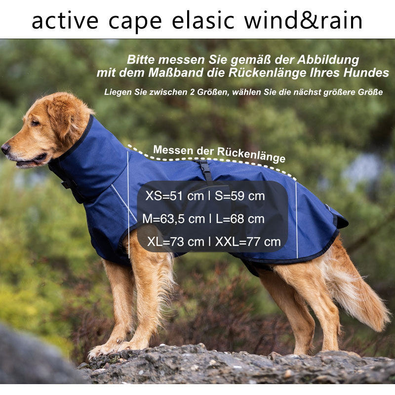 Active Cape Elastic wind & rain Regenmantel für mittelgroße Hunde in dunkelblau