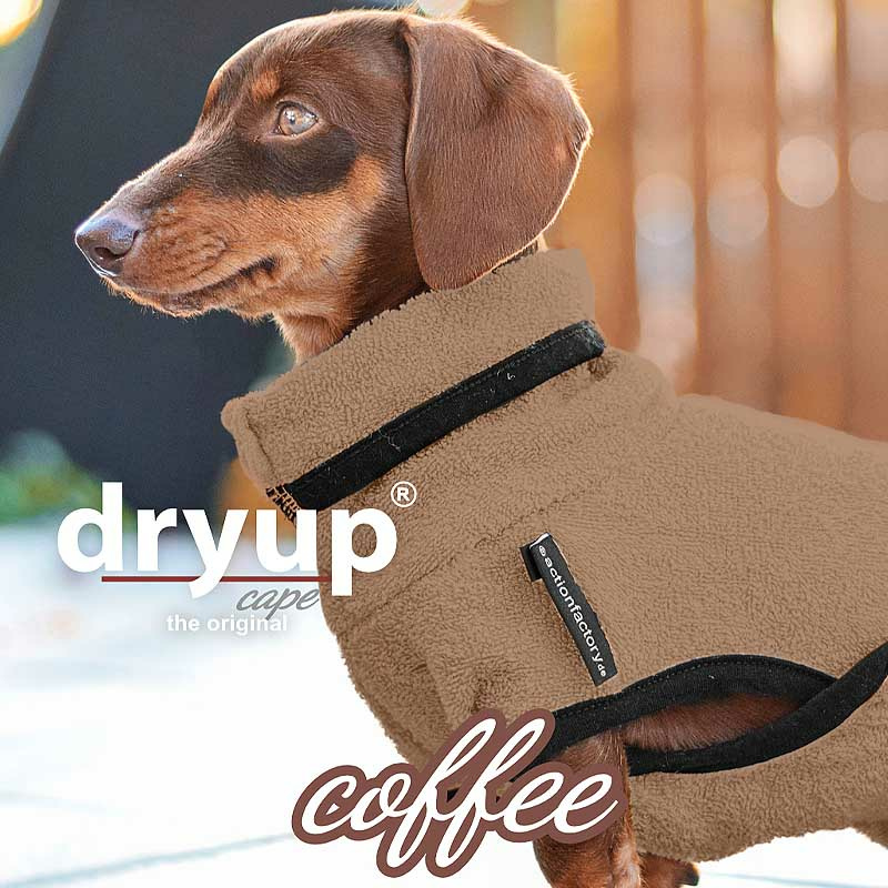 DryUp Trocken Cape Hundebademantel für Dackel in coffee braun 35cm