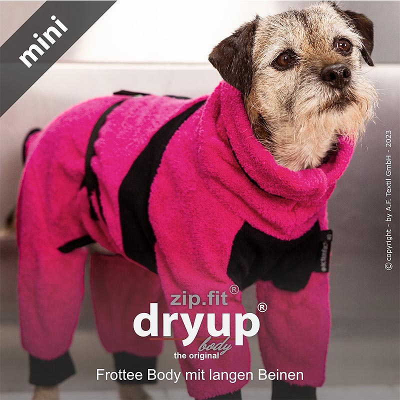 DryUp Body ZIP.FIT Hundebademantel mit Beinen für kleine Hunde in pink