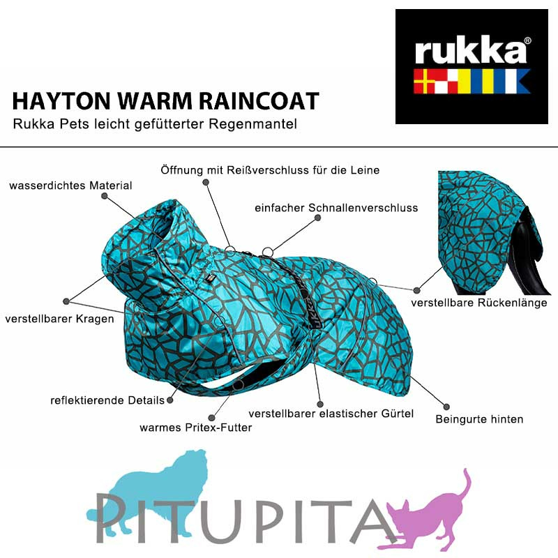 Rukka Pets gefütterter Regenmantel Regenjacke Hayton Warm in aqua blau