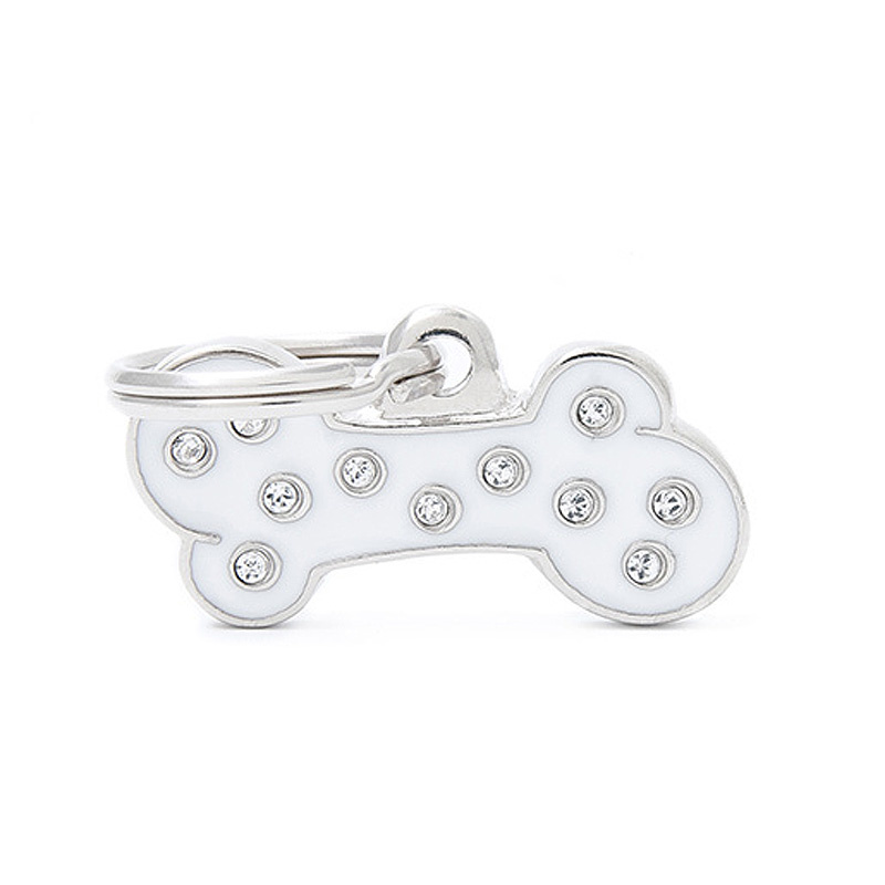 Hundemarke Anhänger CHIC BIG Knochen weiß mit Swarovski® Kristallen inkl. Gravur