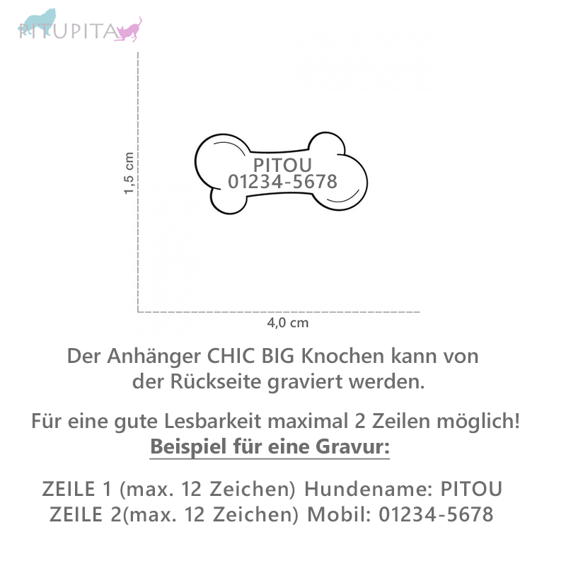 Hundemarke Anhänger CHIC BIG Knochen weiß mit Swarovski® Kristallen inkl. Gravur