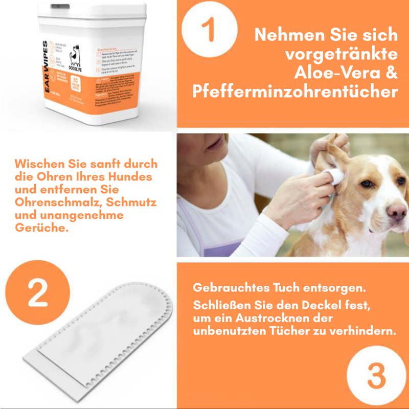 DogsLife Ohrreinigungs-Pads mit Aloe Vera 50 Stück