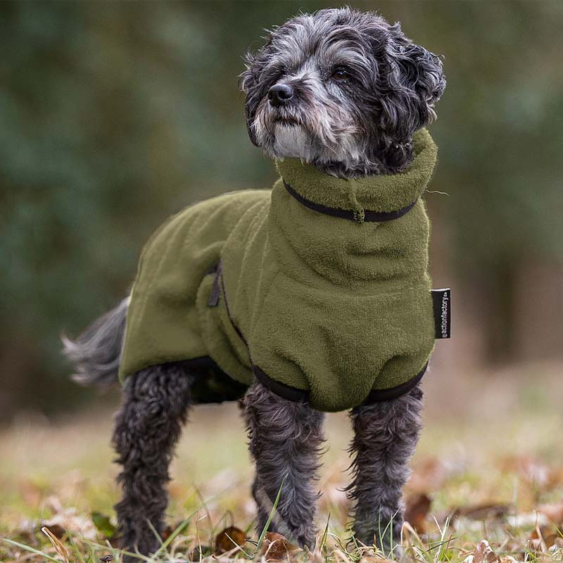 DryUp Trocken Cape Hundebademantel MINI für kleine Hunde Moos-grün 45cm Rückenlänge