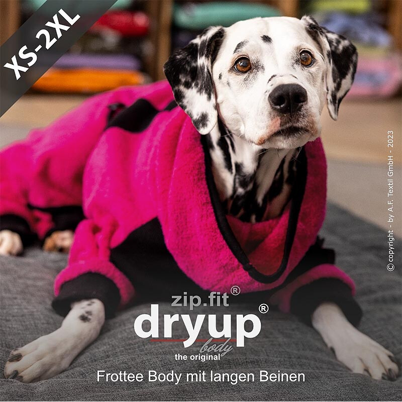 DryUp Body ZIP.FIT Hundebademantel mit Beinen STANDARD Pink S 56cm