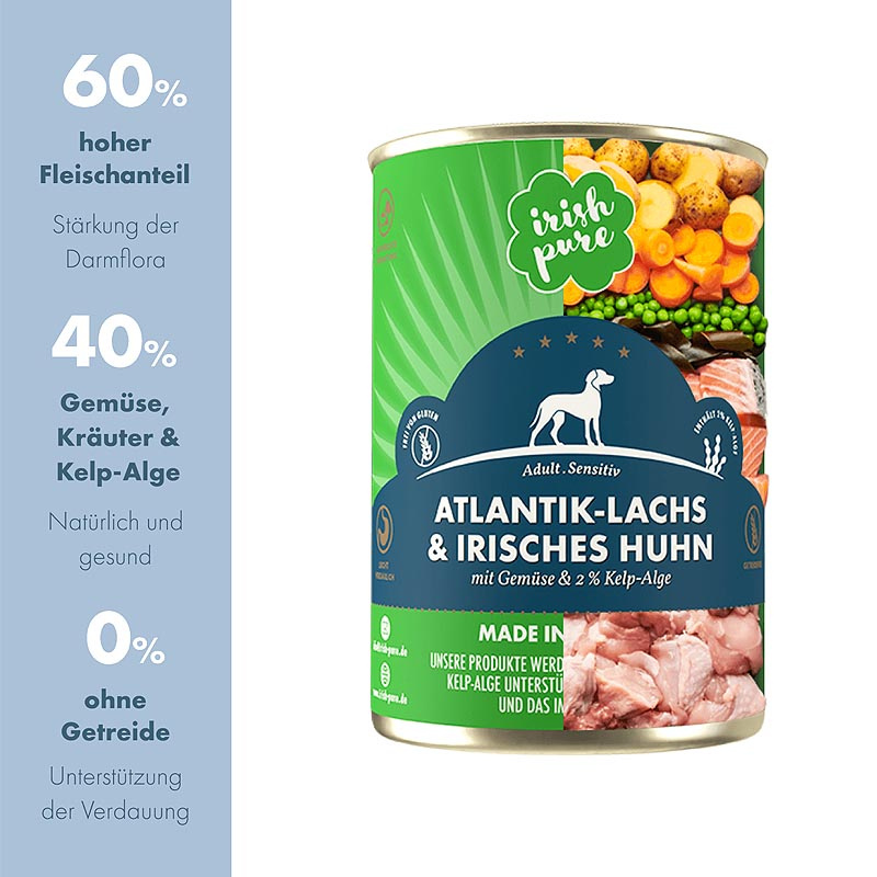 IRISH PURE Irisches Nassfutter Atlantik-Lachs mit Gemüse & Kelp-Alge ADULT